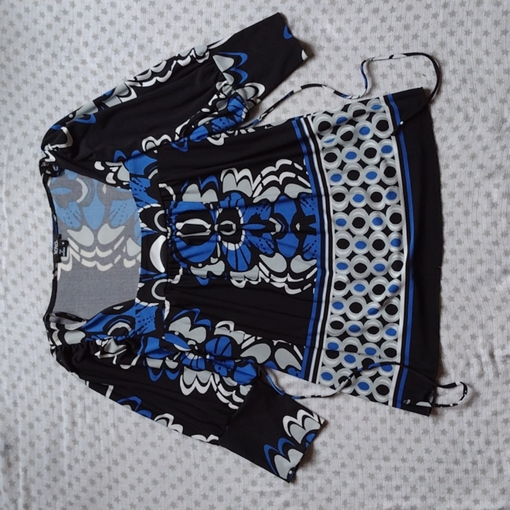 Bold Peasant Blouse - Bright Blue, Black and White
